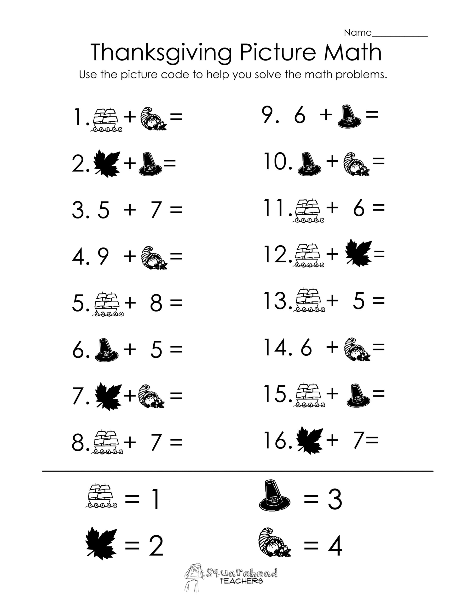Thanksgiving Picture Math Worksheet | Squarehead Teachers with Pre Algebra Thanksgiving Worksheets