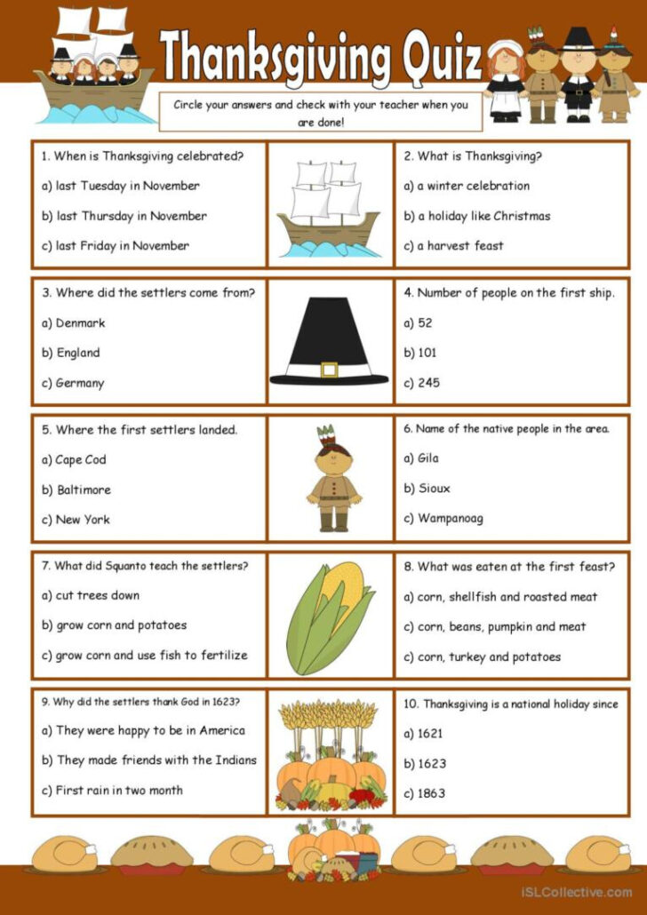 Thanksgiving A Day of Thanks Worksheet Answers