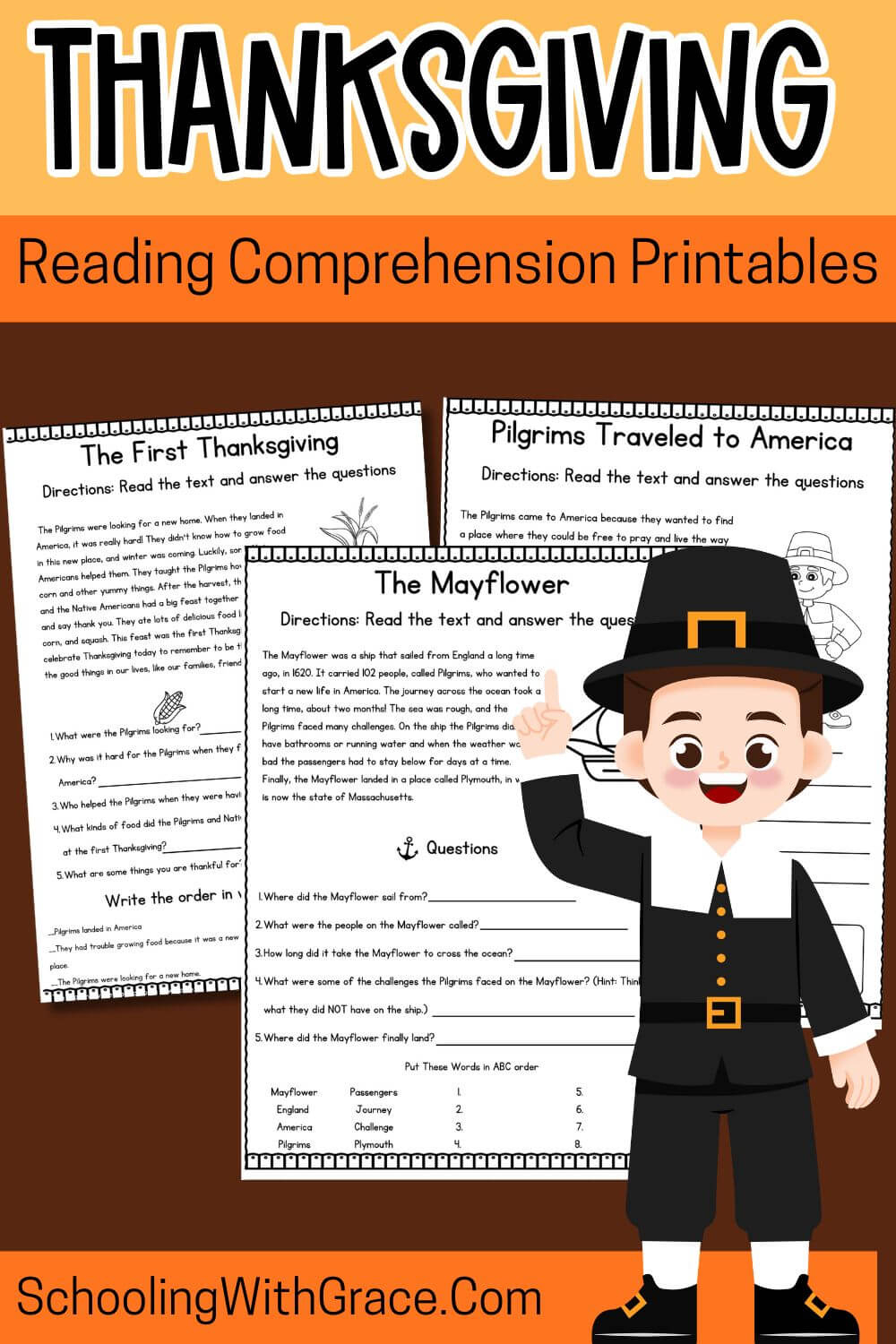 Thanksgiving Reading Comprehension Printables For Kids for First Thanksgiving Reading Comprehension Worksheet