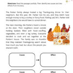 Thanksgiving Reading Comprehension Strategies Worksheets With Thanksgiving Cause And Effect Worksheets