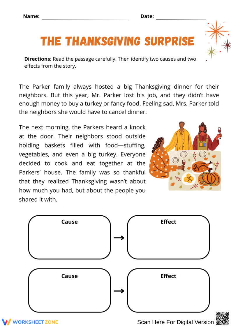Thanksgiving Reading Comprehension Strategies Worksheets with Thanksgiving Cause and Effect Worksheets