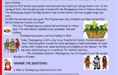 Thanksgiving Reading Comprehension Worksheet inside Printable Thanksgiving Reading Comprehension Worksheets