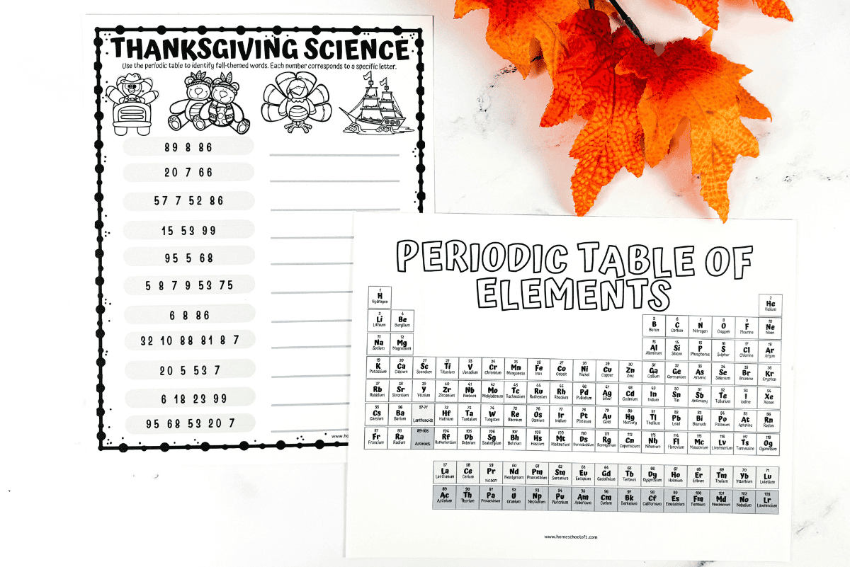 Thanksgiving Science Worksheet (Fun With The Periodic Table) with Chemistry Thanksgiving Worksheet