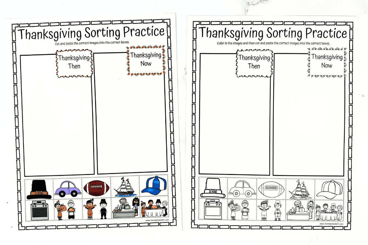 Thanksgiving Sorting Worksheet (Then And Now) with regard to Thanksgiving Then And Now Worksheet