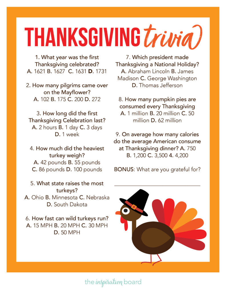 Thanksgiving Trivia (Free Printable) - The Inspiration Board inside Thanksgiving Trivia Worksheet