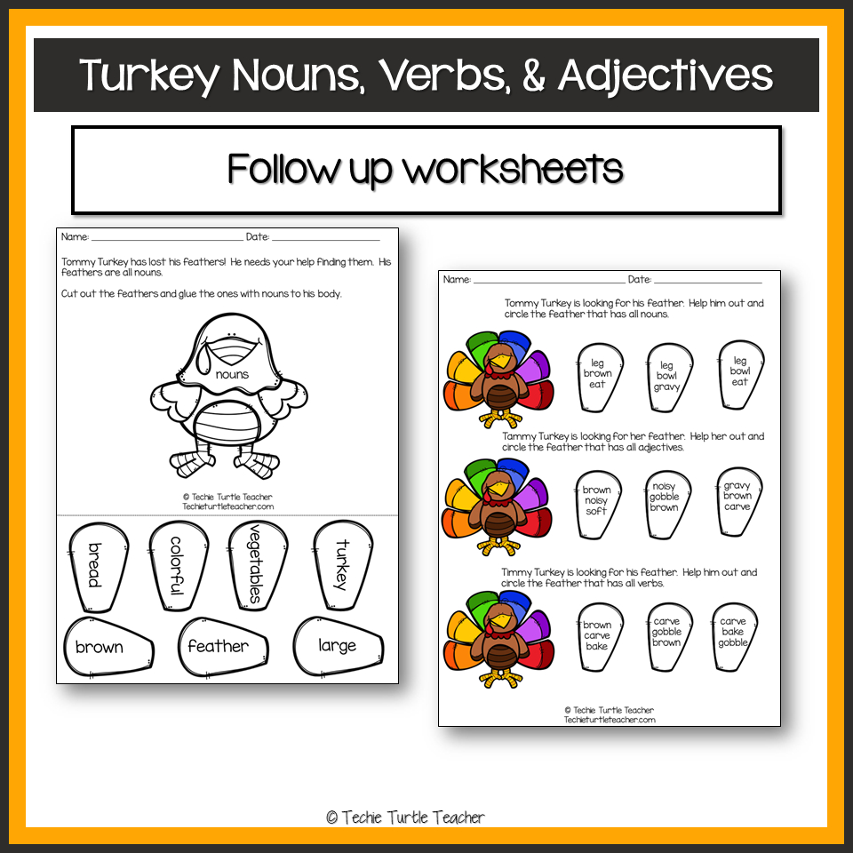 Thanksgiving Turkey Nouns, Verbs, &amp;amp;Amp; Adjectives- Parts Of inside Thanksgiving Verbs Worksheet