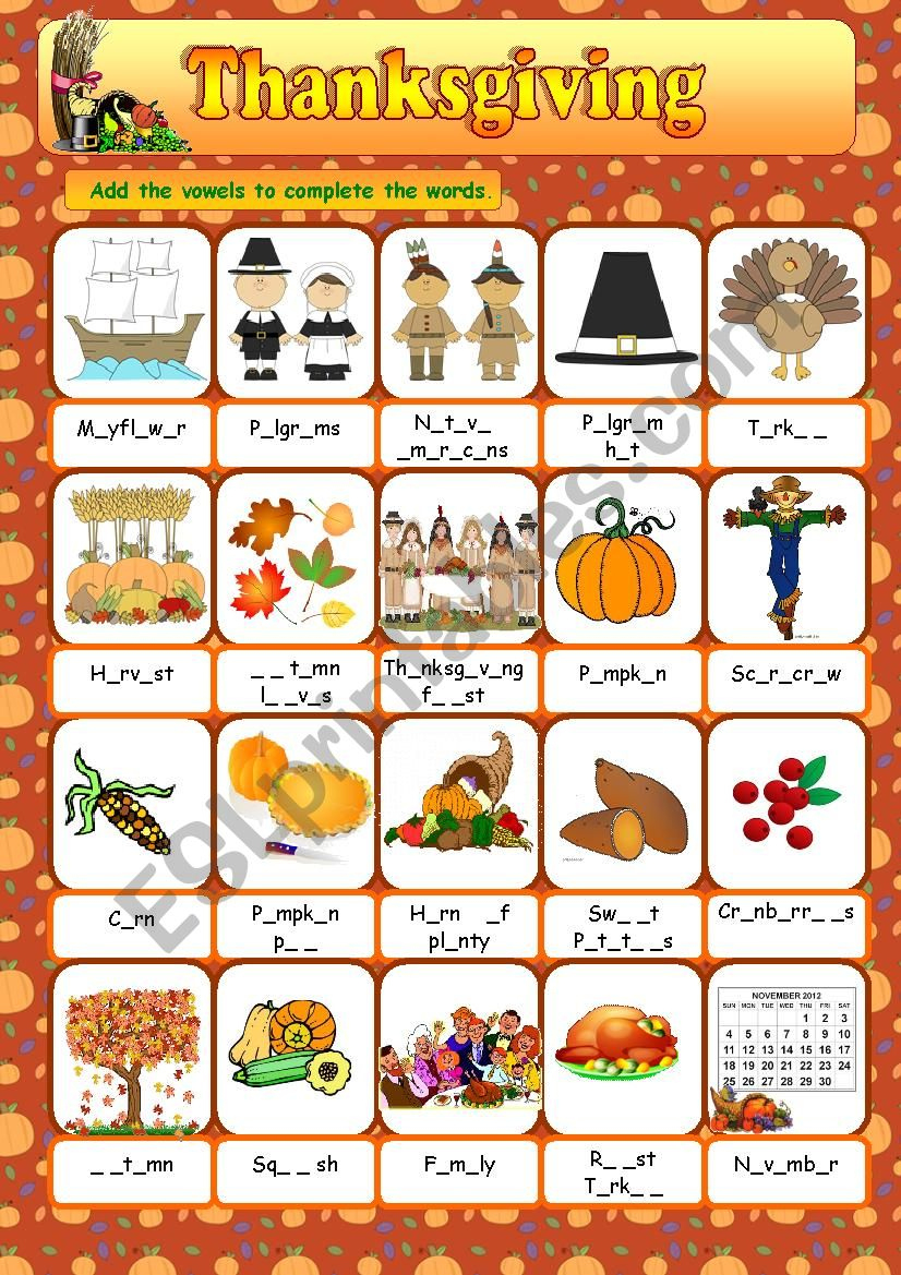 Thanksgiving Vocabulary - Esl Worksheetanna P with regard to Thanksgiving Vocabulary Worksheet