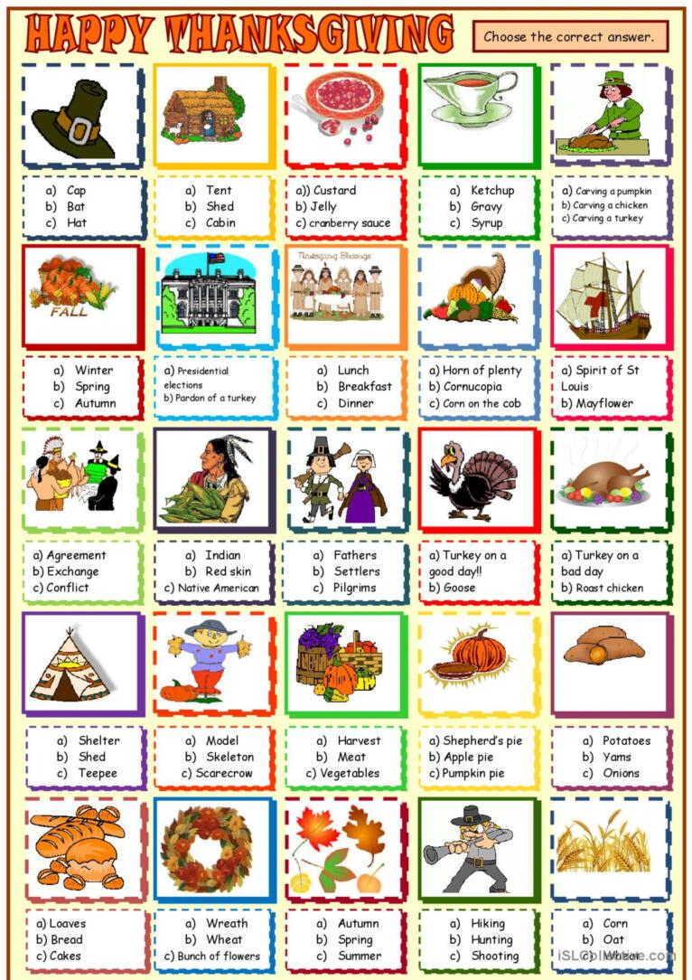Thanksgiving Vocabulary : Multiple C…: English Esl Worksheets Pdf within Thanksgiving Vocabulary Worksheet