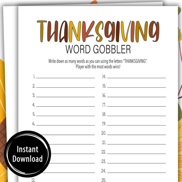 How Many Words Can You Make Out of Thanksgiving Worksheet