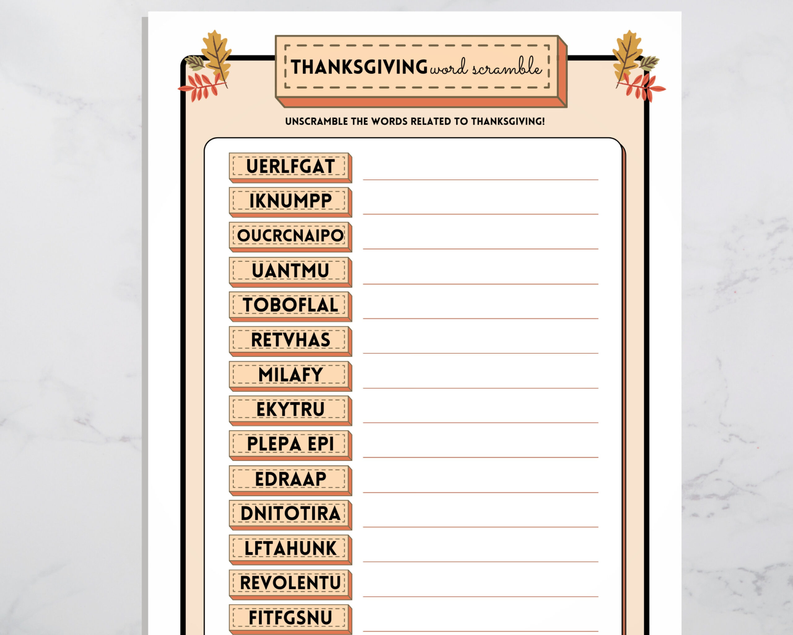Thanksgiving Word Scramble Game: Printable Party Activity (Digital throughout Unscramble Thanksgiving Words Worksheet