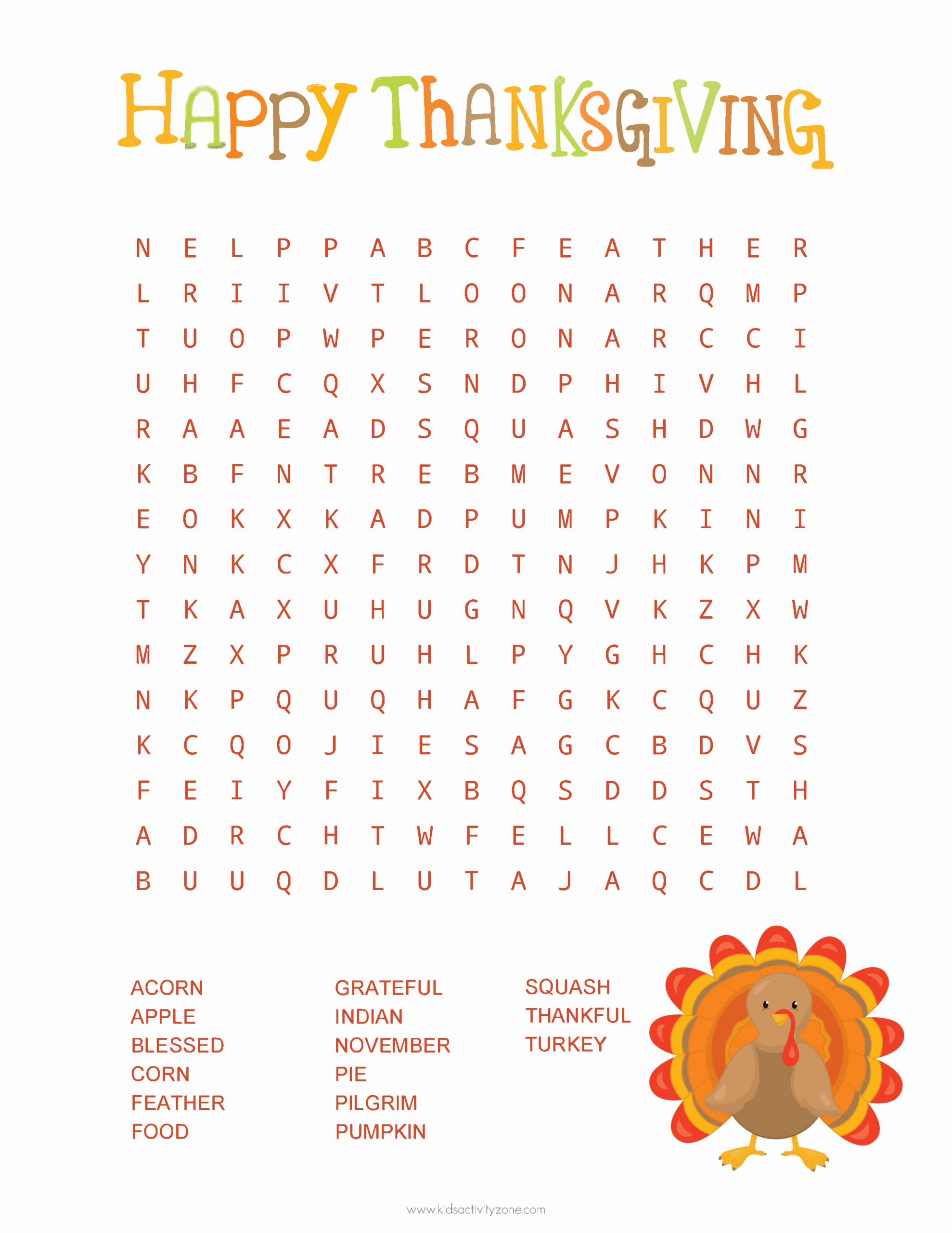 Thanksgiving Word Search - Kids Activity Zone with Thanksgiving Word Search Worksheets