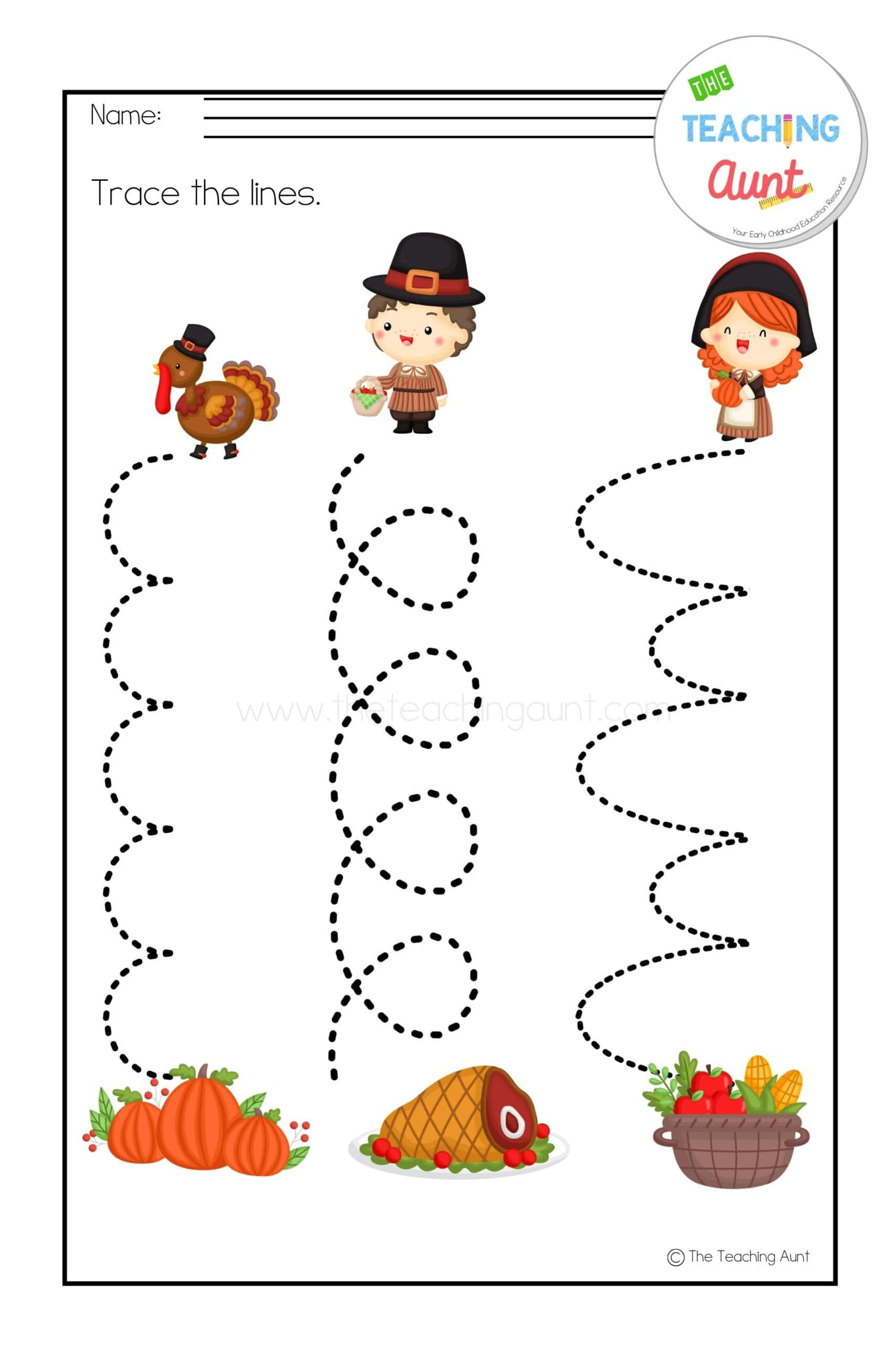 Thanksgiving Worksheets For Preschool - The Teaching Aunt pertaining to Thanksgiving Tracing Worksheets