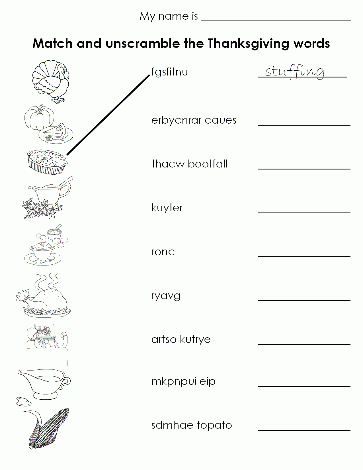 Thanksgiving Worksheets for Thanksgiving Worksheets For Students