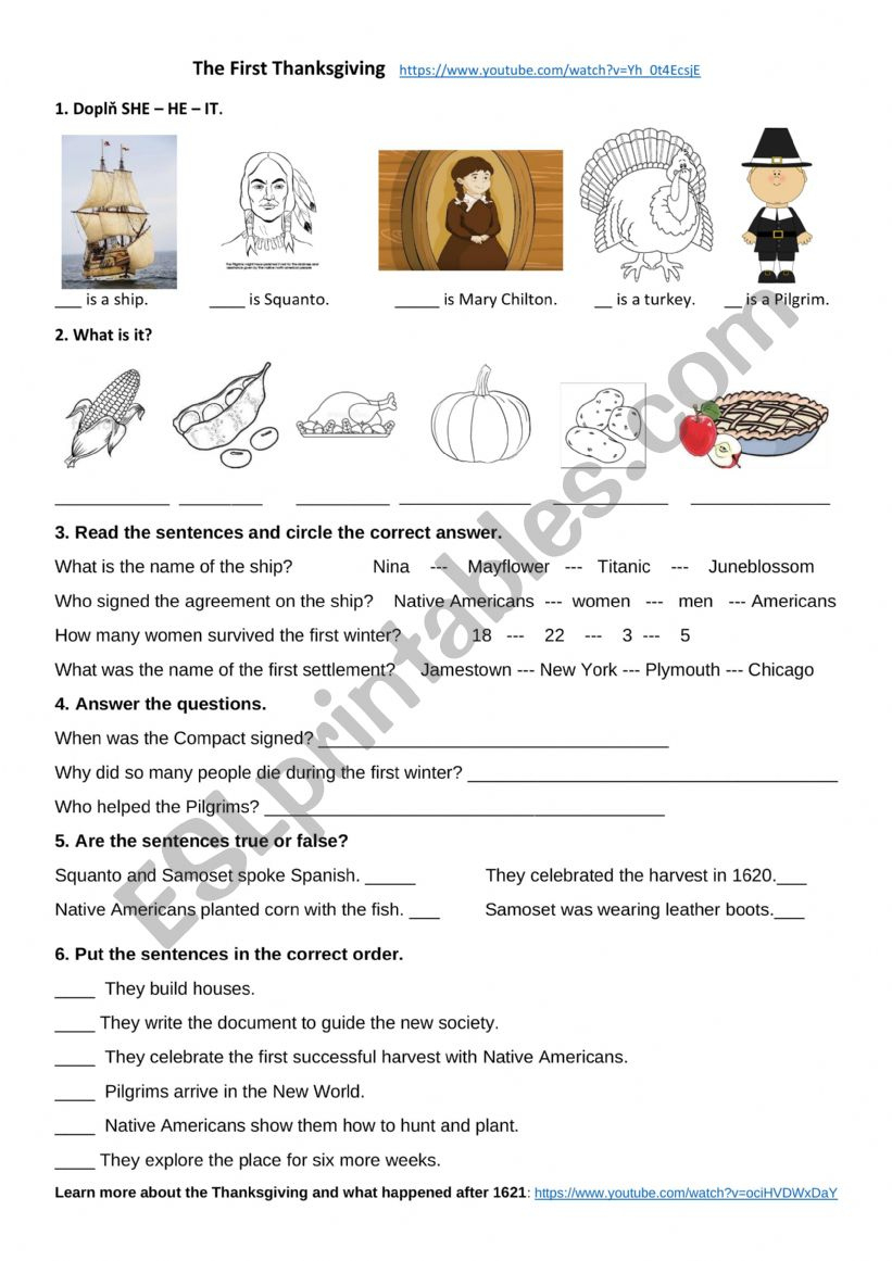 The First Thanksgiving - Esl Worksheetedemianova for The First Thanksgiving Worksheet Answers