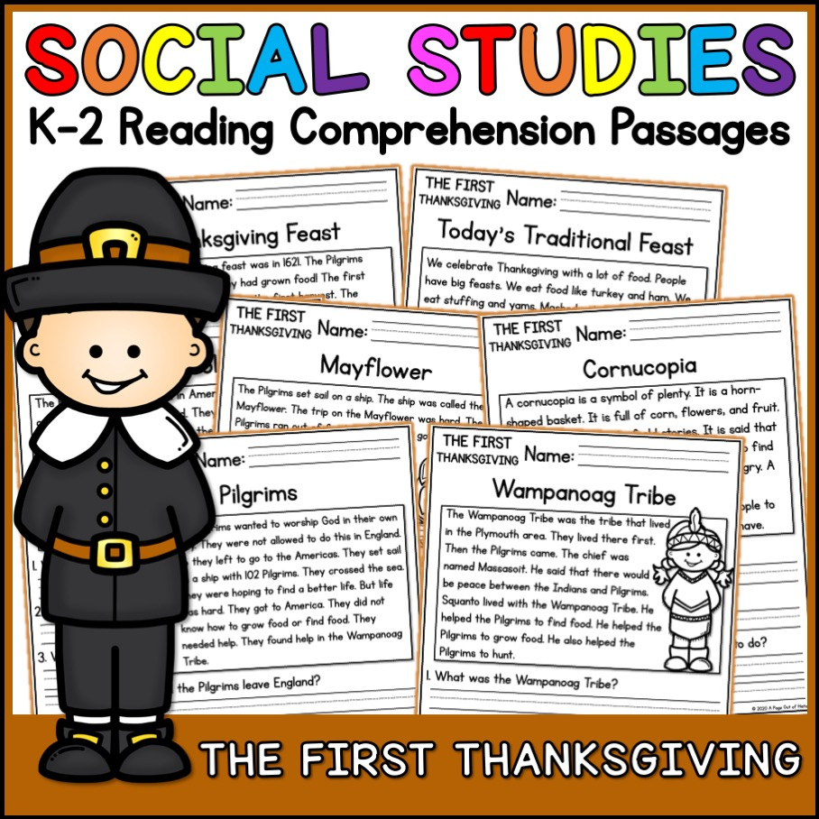 The First Thanksgiving Social Studies Reading Comprehension for Thanksgiving Social Studies Worksheets
