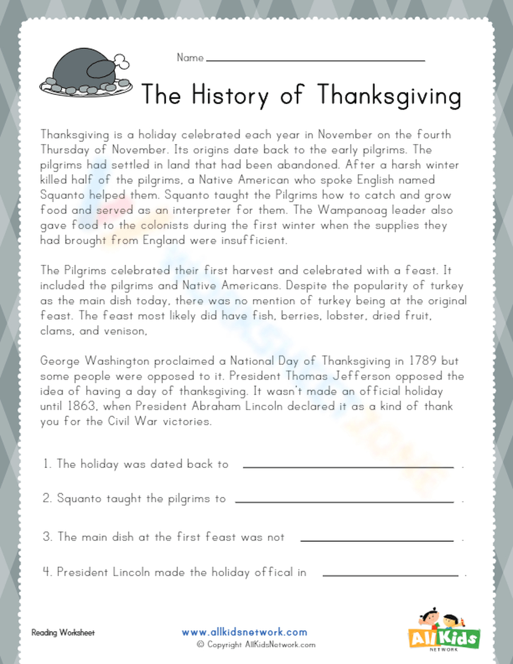 The History Of Thanksgiving Worksheet in The Real Story Of Thanksgiving History Channel Worksheet