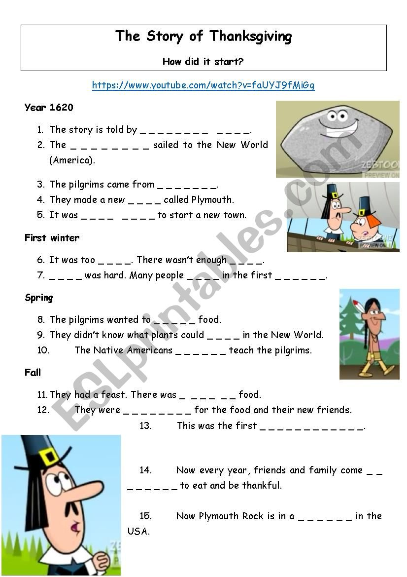 The Story Of Thanksgiving - Esl Worksheetsorciã¨re pertaining to The Story Of Thanksgiving Worksheet