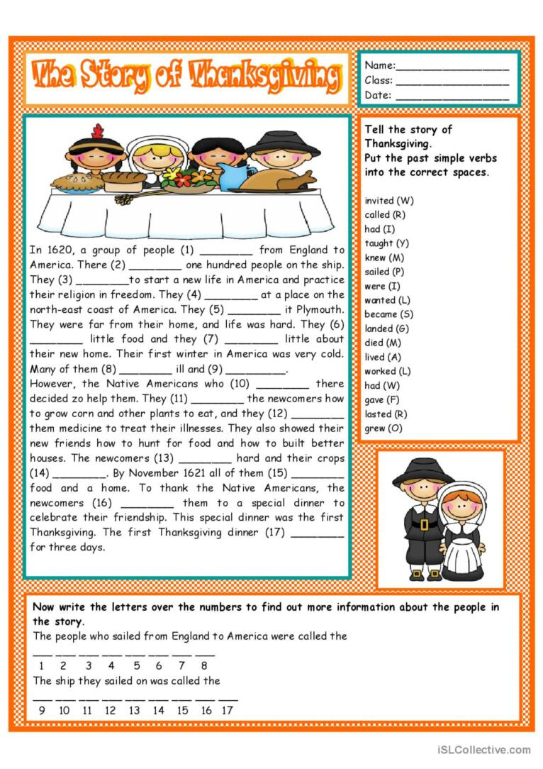 The Story Of Thanksgiving Reading Fo…: English Esl Worksheets Pdf regarding The Story Of Thanksgiving Worksheet