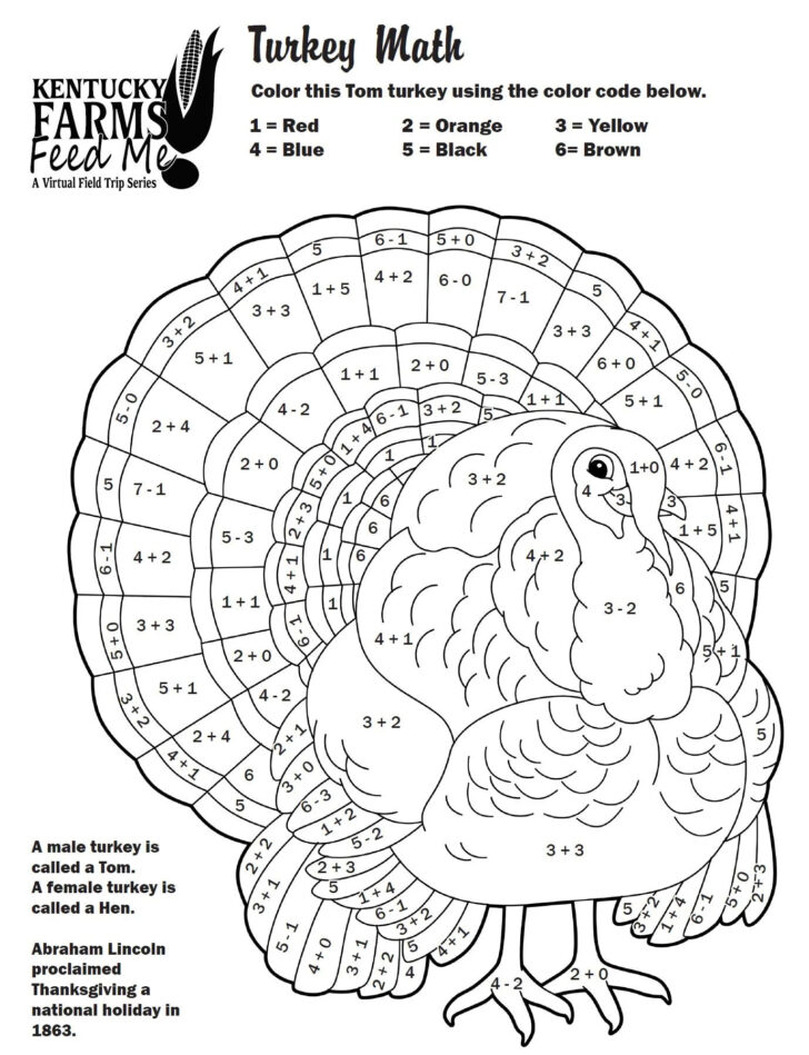 Color by Number Worksheets Thanksgiving