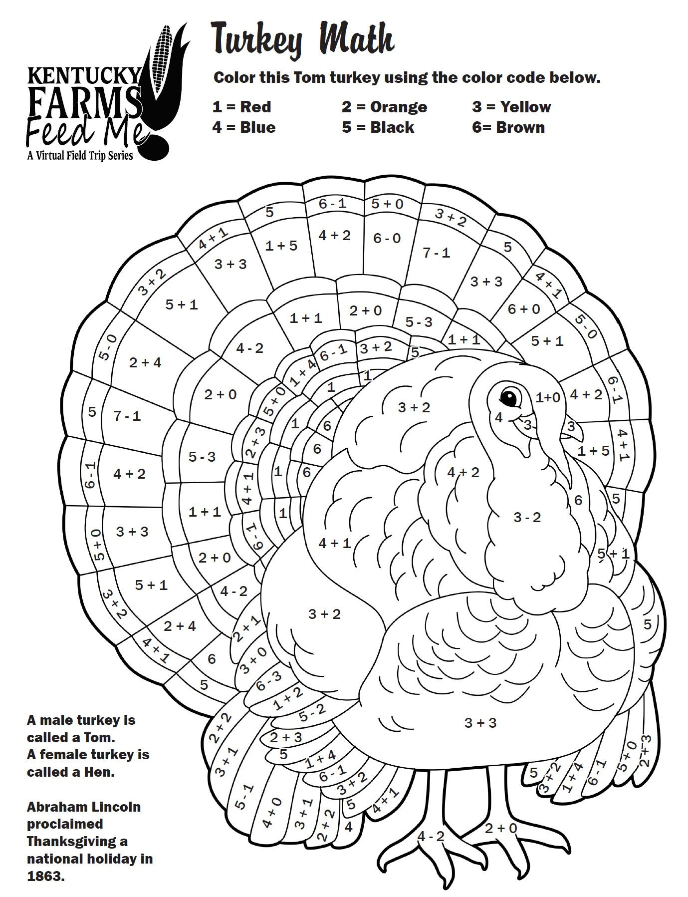 Turkey Colornumber Worksheets — #Teachkyag pertaining to Thanksgiving Turkey Worksheets
