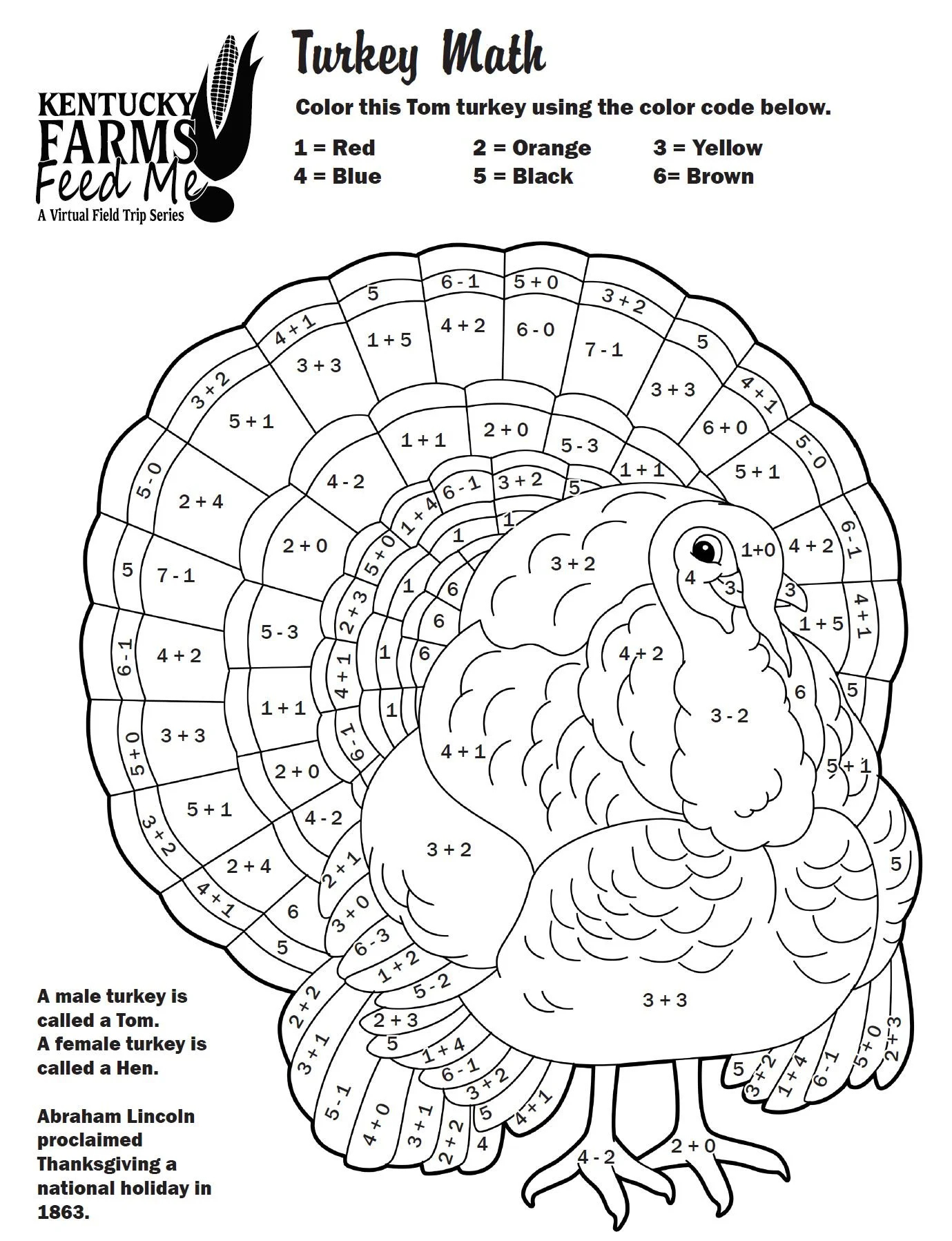 Turkey Colornumber Worksheets — #Teachkyag within Thanksgiving Math Worksheets High School