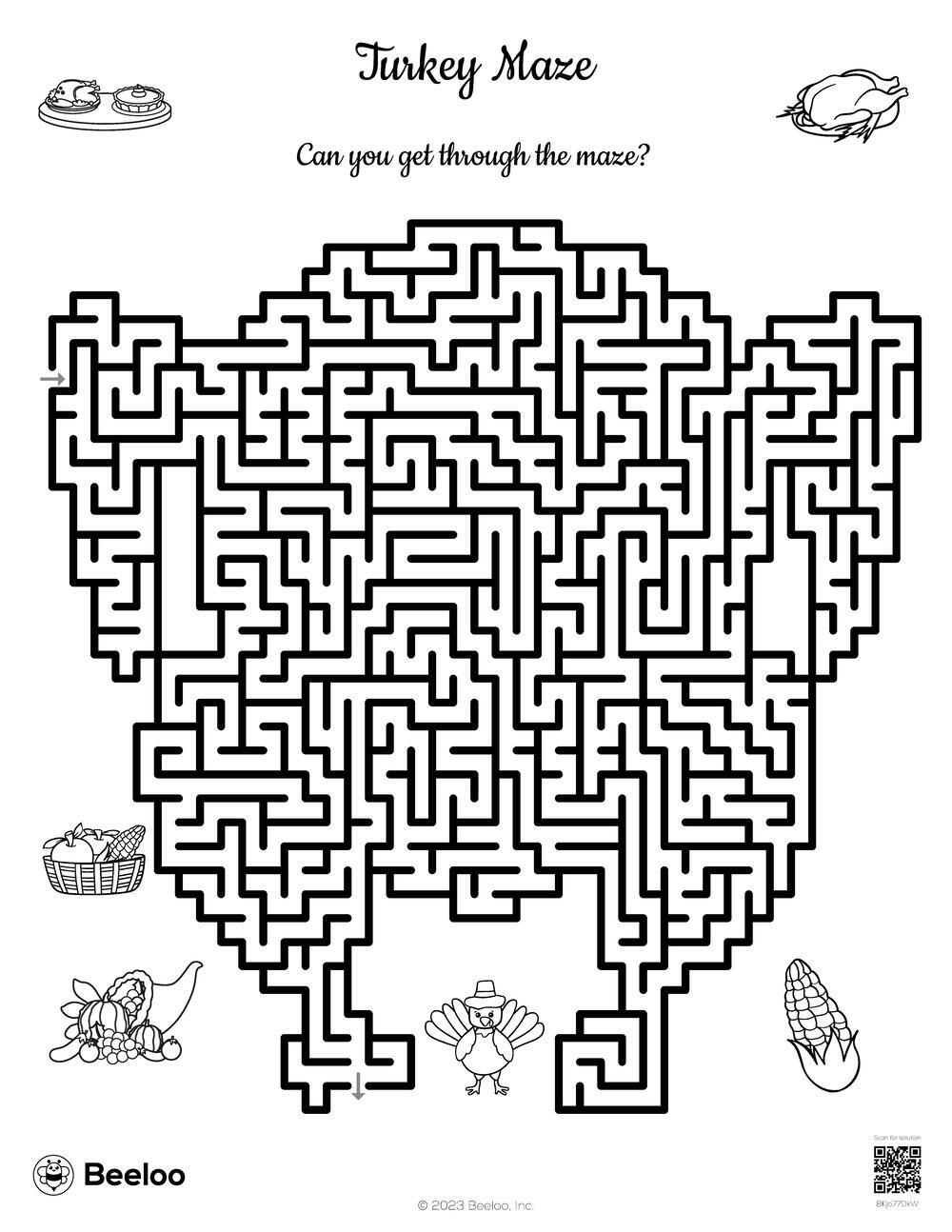 Turkey Maze • Beeloo Printable Crafts And Activities For Kids regarding Thanksgiving Maze Worksheet