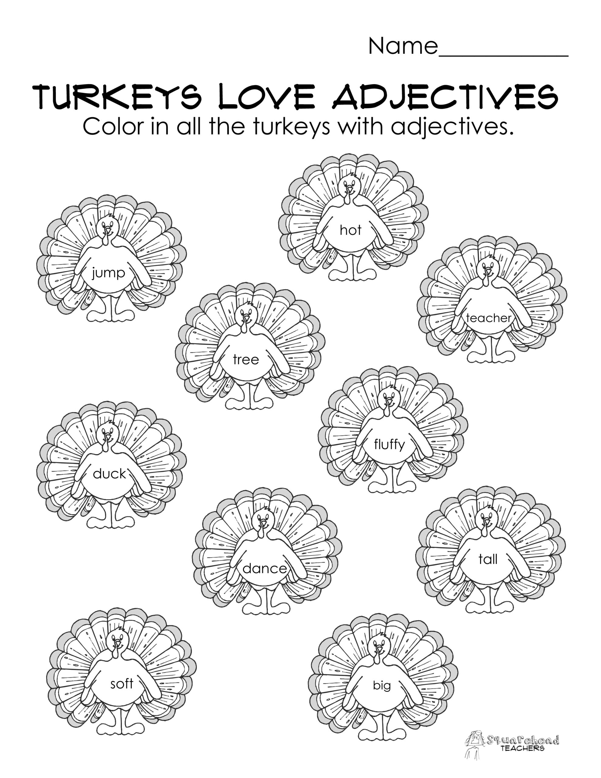 Turkeys Love Adjectives (Free Parts Of Speech Worksheet within Thanksgiving Adjectives Worksheet