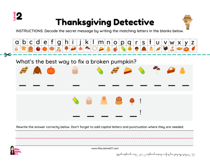 Thanksgiving Cryptogram Worksheet