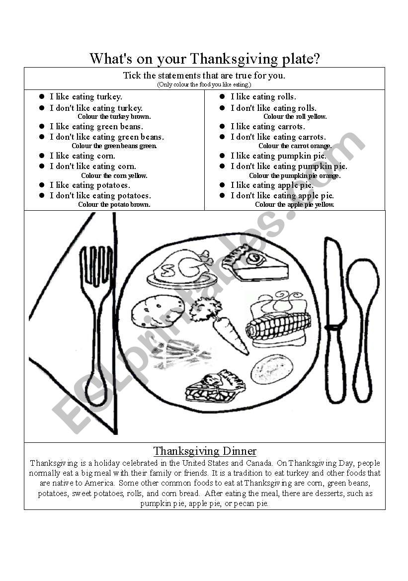 Whatã‚Â´s On Your Thanksgiving Plate? - Esl Worksheetlina_Therese regarding My Thanksgiving Plate Worksheet