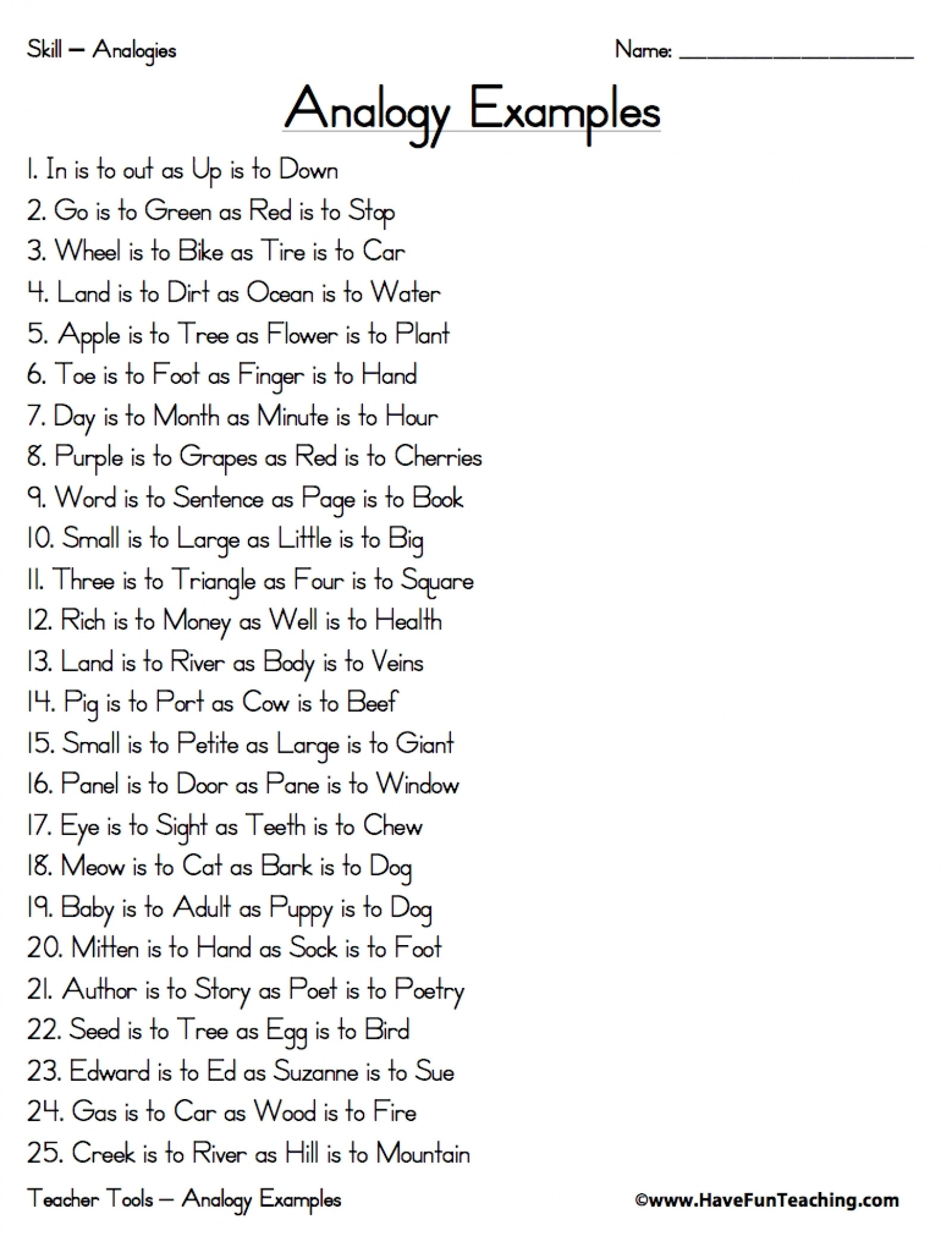 Worksheet: Examples Of Analogies | Lovetoteach regarding Thanksgiving Analogies Worksheet Answer Key