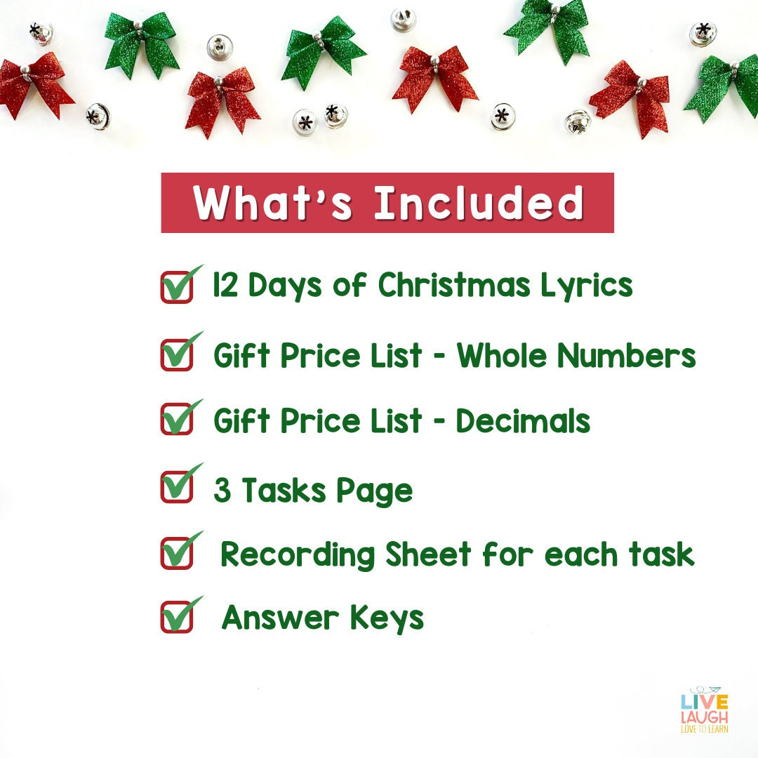 12 Days Of Christmas Math Project: Adding Decimals &amp;amp; Whole Numbers regarding 12 Days of Christmas Cost Worksheets