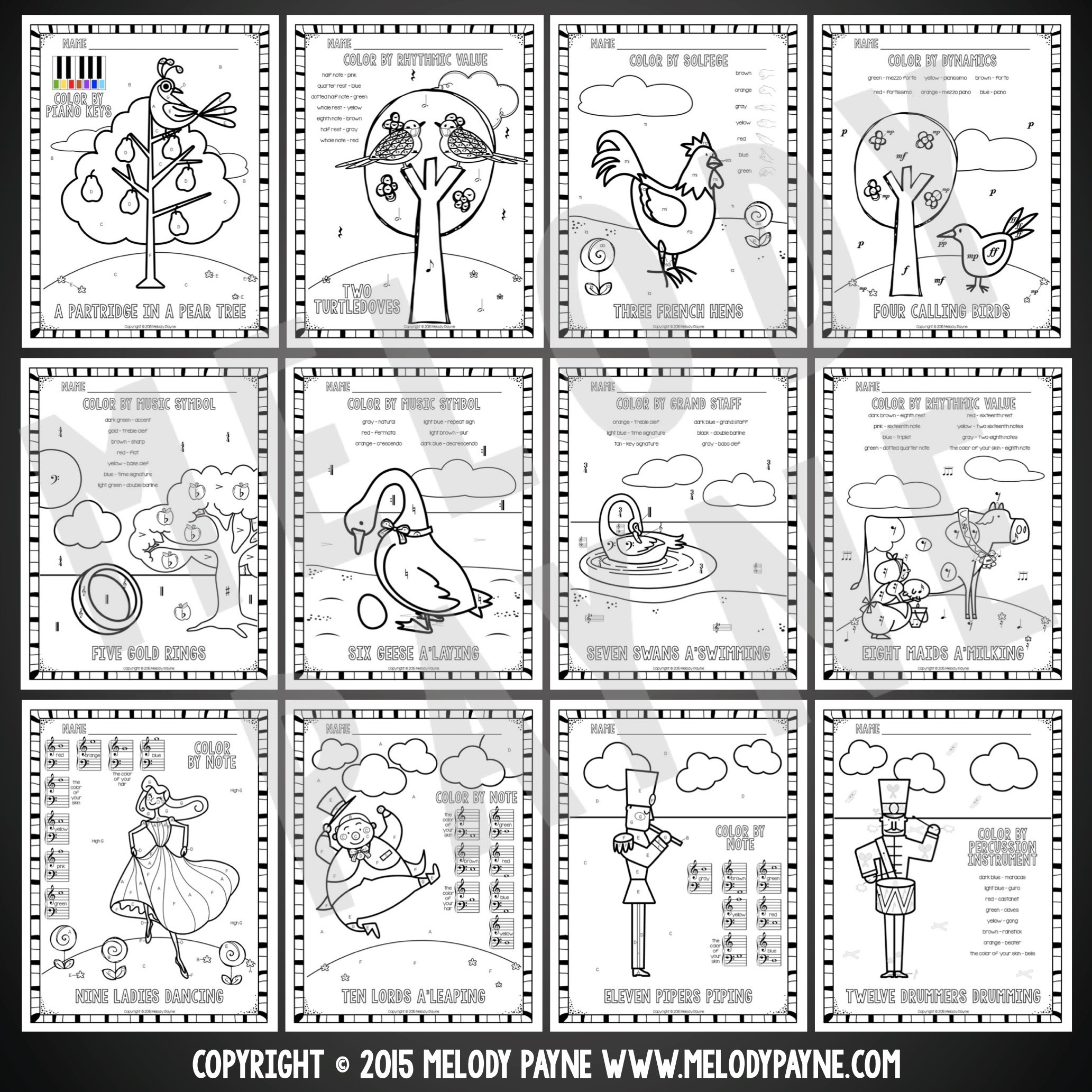 12 Days Of Christmas Music Coloring Pages - Notes, Rhythms throughout Cost Of The 12 Days Of Christmas Worksheets