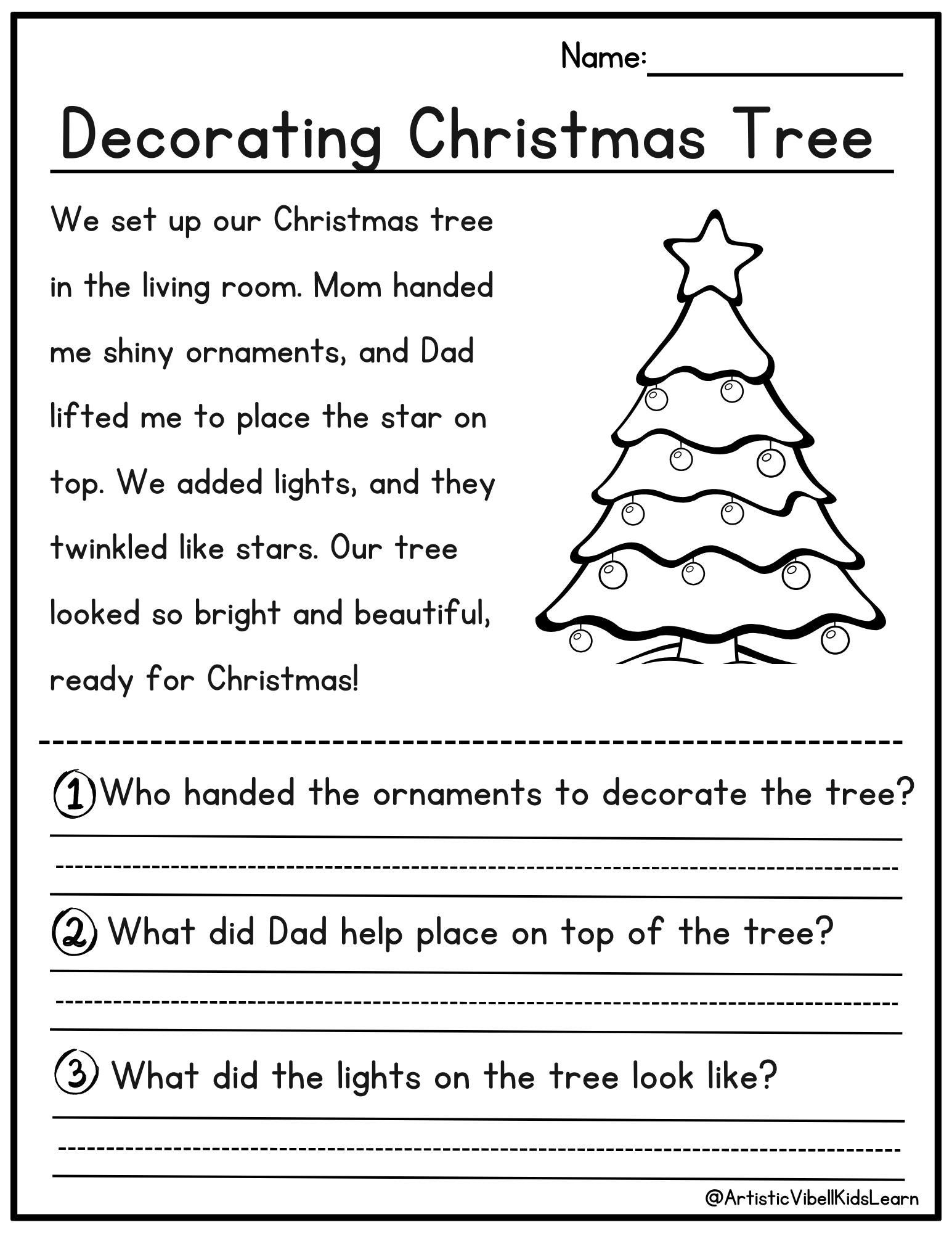 50 Christmas Reading Comprehension Printable - Kindergarten regarding 1St Grade Christmas Reading Comprehension Worksheets