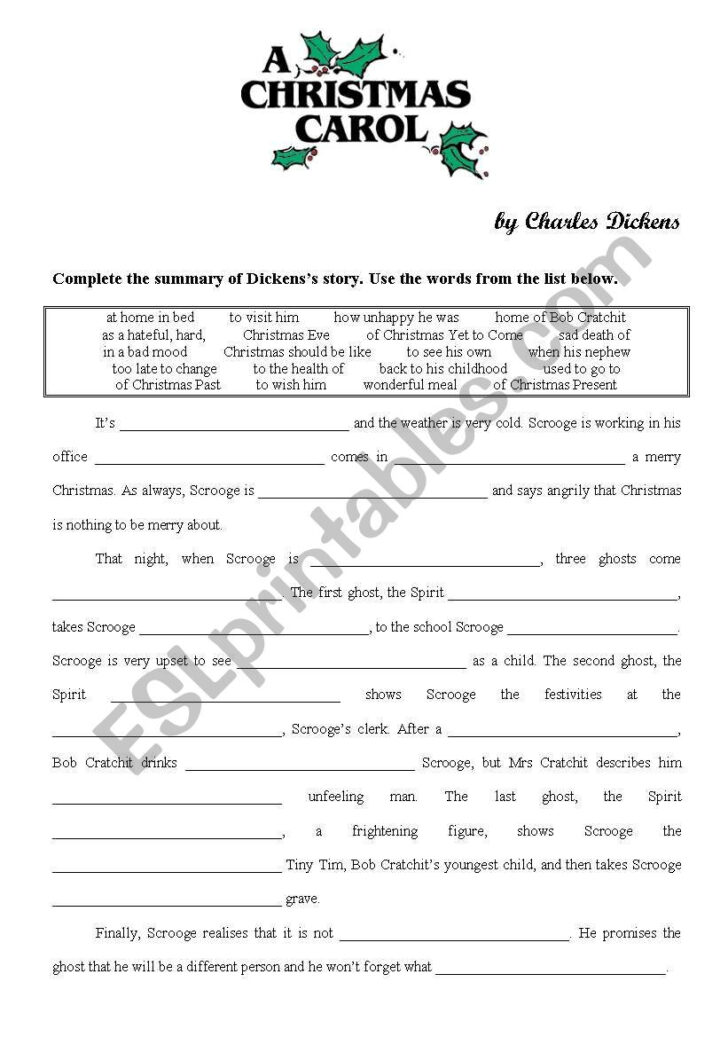 Free Printable a Christmas Carol Worksheets