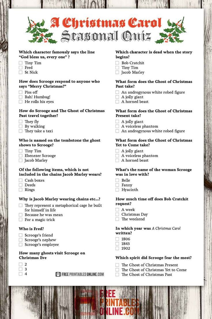 A Christmas Carol Quiz with Christmas Carol Trivia Worksheets Answers