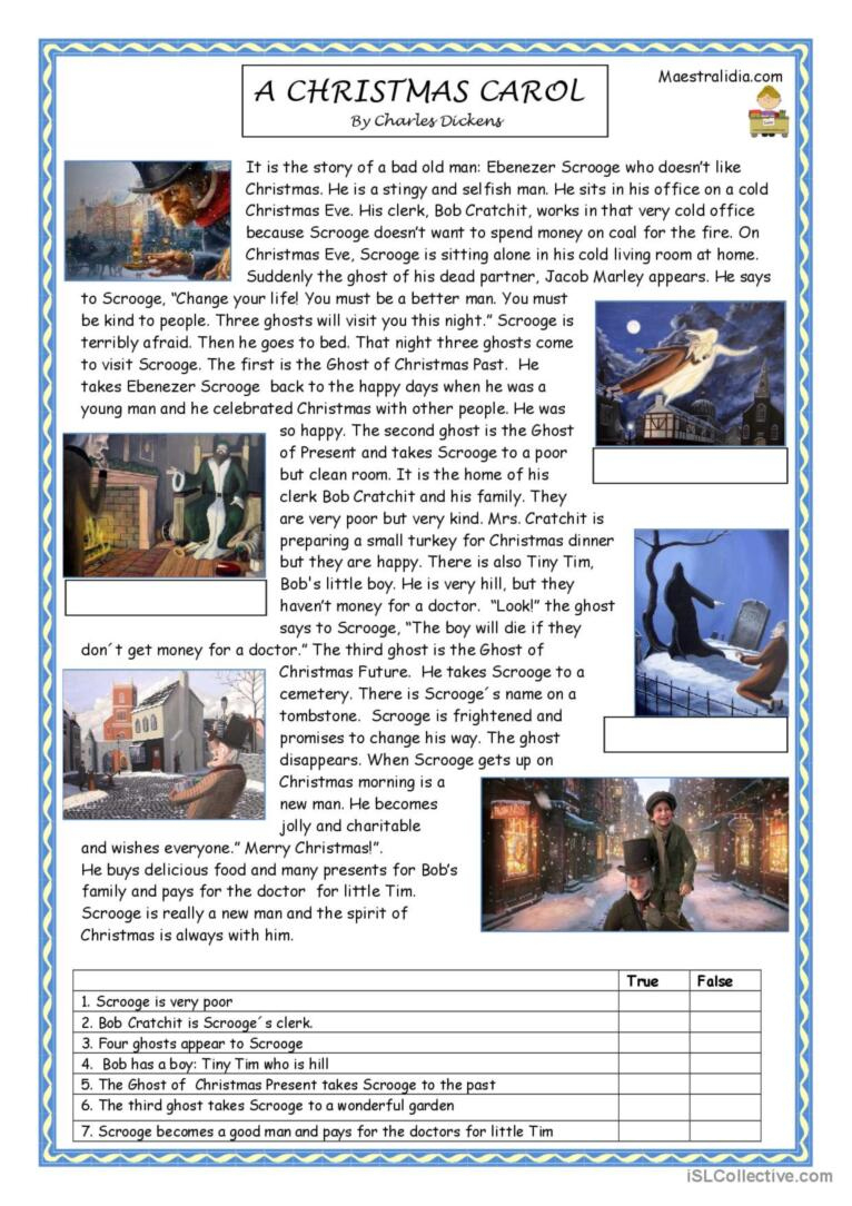 A Christmas Carol Reading For Detail…: English Esl Worksheets Pdf with A Christmas Carol Worksheets