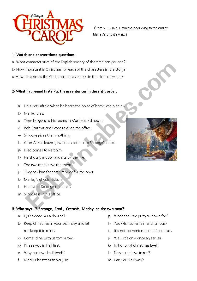 A Christmas Carol Worksheet 1 - Esl Worksheetinesita76 with regard to A Christmas Carol Worksheets Answers