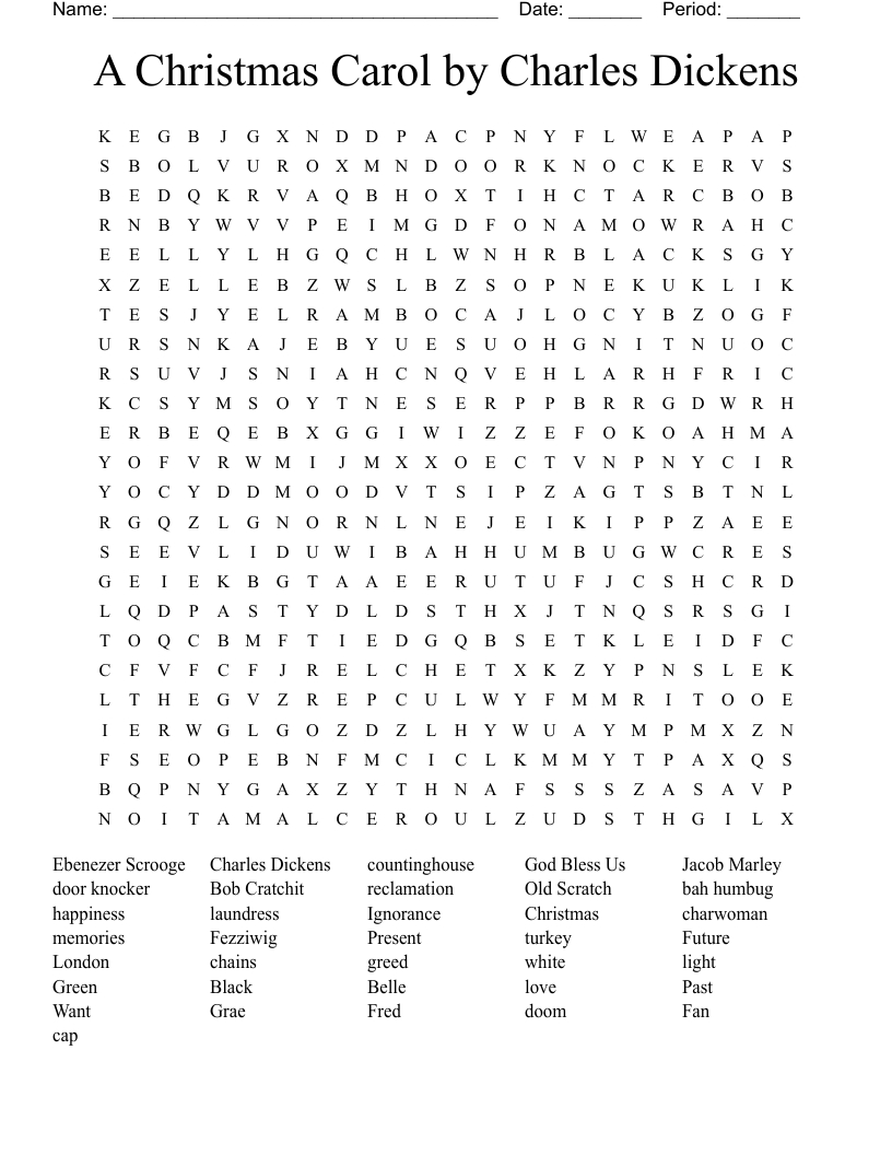 A Christmas Carolcharles Dickens Word Search - Wordmint regarding A Christmas Carol Vocabulary Worksheets Answers