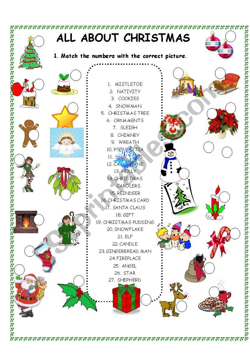 All About Christmas Worksheet - Matching - Esl Worksheetkarateunsu pertaining to All About Christmas Worksheets