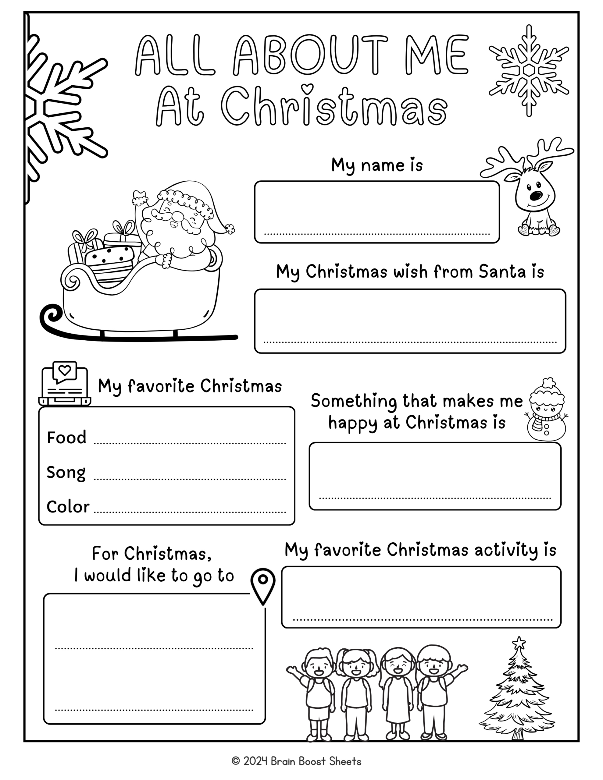 All About Me At Christmas Worksheets (Black &amp;amp; White)Brain within What Christmas Means To Me Worksheets