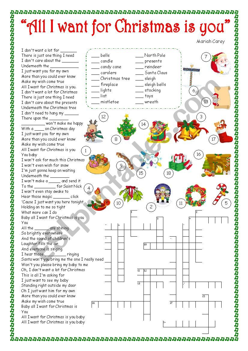 All I Want For Christmas Is You - Song - Esl Worksheetsilvia.patti inside All I Want For Christmas Worksheets