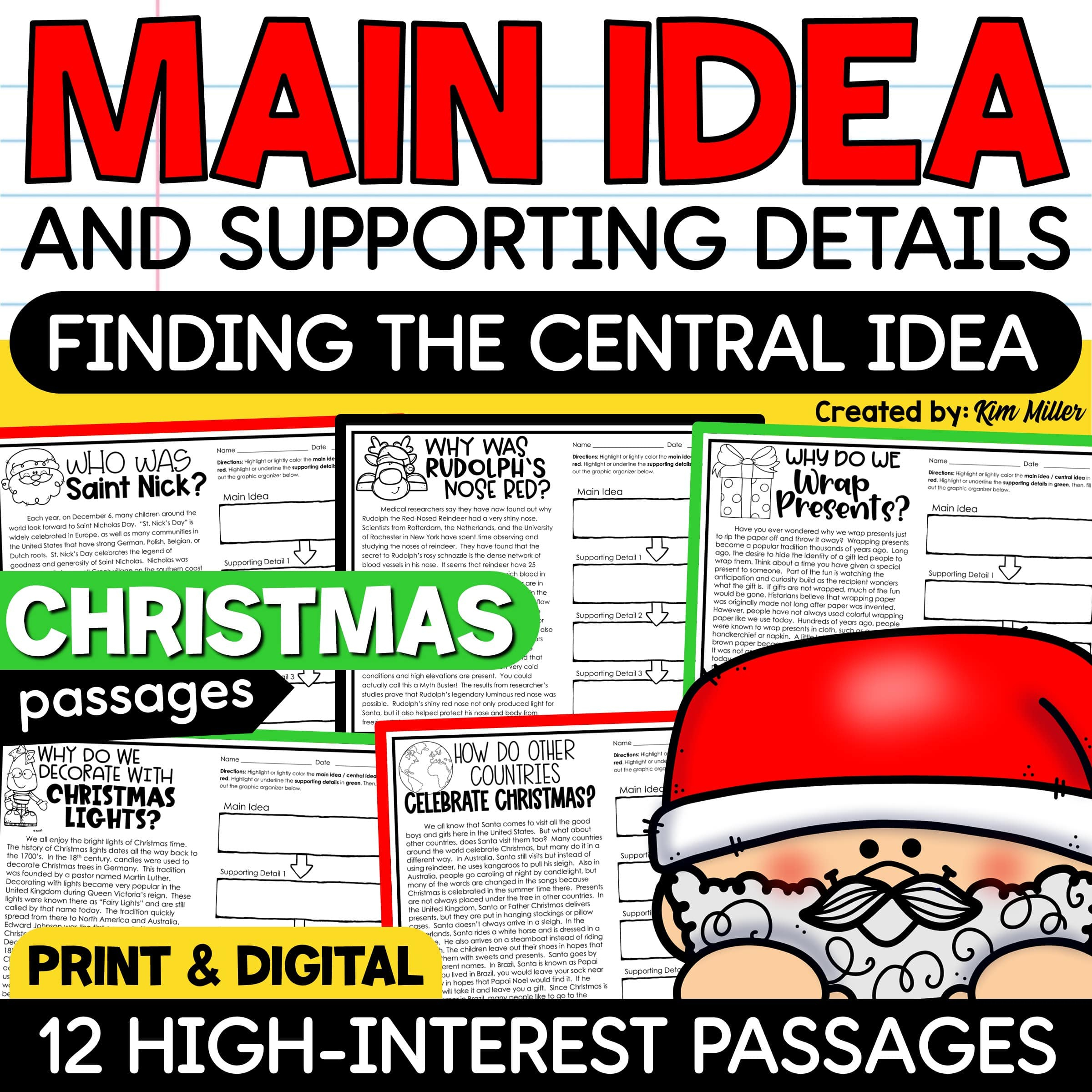 Christmas Activities Main Idea &amp;amp; Supporting Details Reading in Main Idea Christmas Worksheets