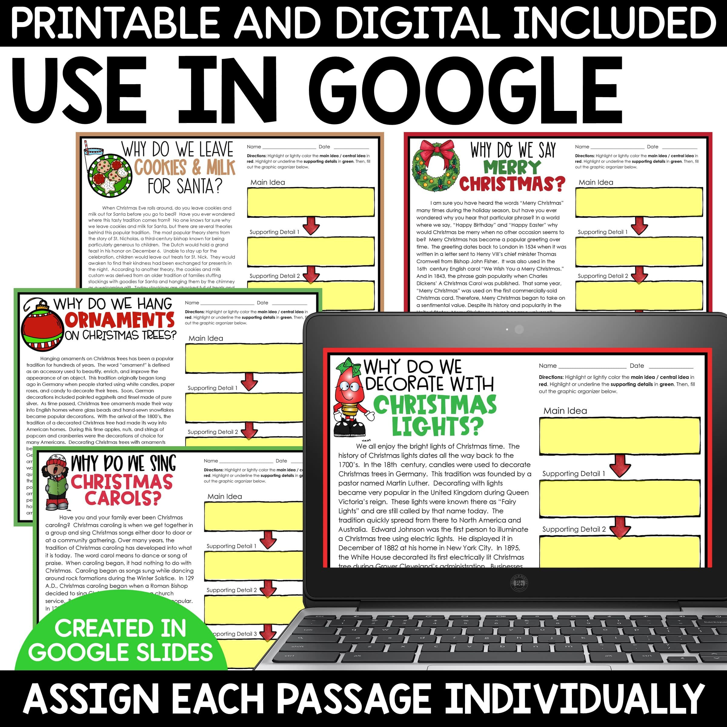 Christmas Activities Main Idea &amp;amp; Supporting Details Reading with Main Idea Christmas Worksheets