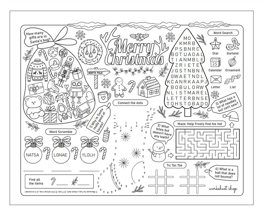 Christmas Activity Sheet – Worksheet Shop regarding Christmas Worksheets And Puzzles