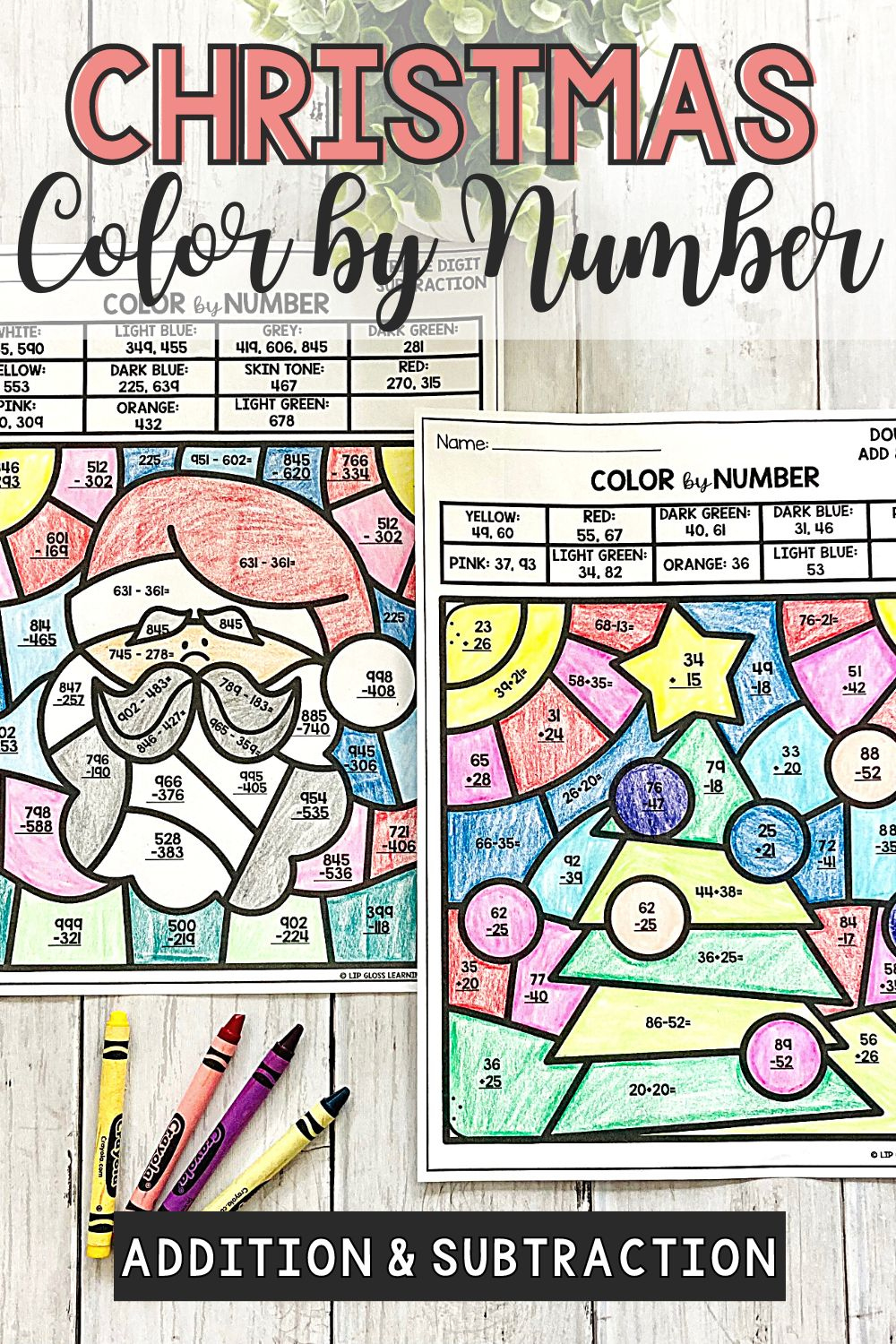 Christmas Addition And Subtraction Colornumber Pages - Lip with Christmas Subtraction Coloring Worksheets