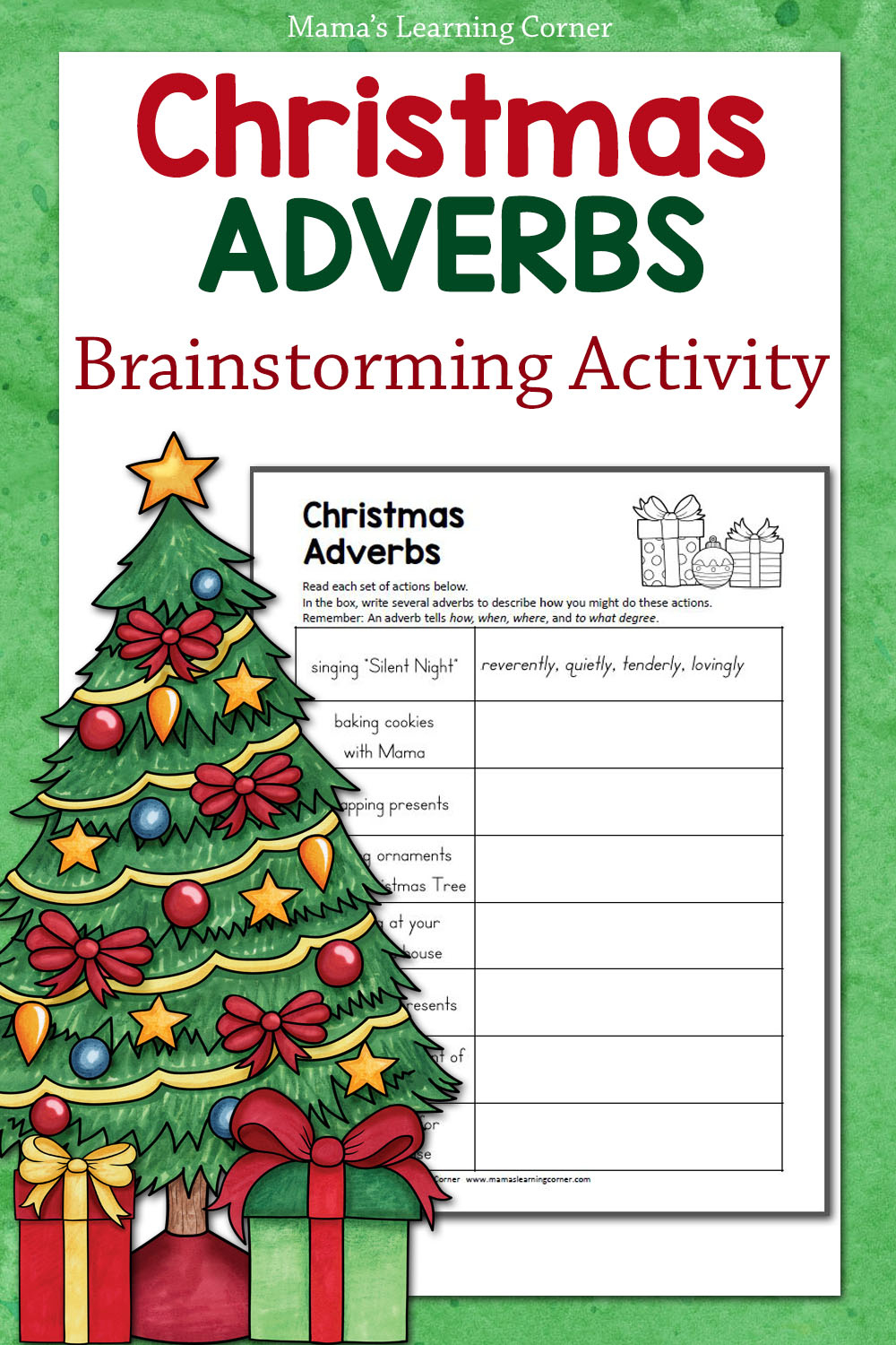 Christmas Adverbs Worksheet - Mamas Learning Corner in Christmas Themed Grammar Worksheets