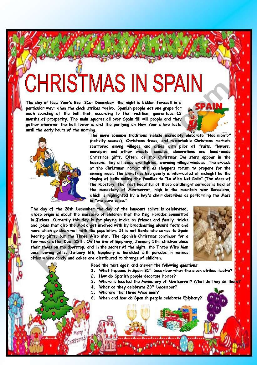 Christmas Around The World - Part 1 - Spain (B&amp;amp;W Version Included for Christmas in Spanish Speaking Countries Worksheets