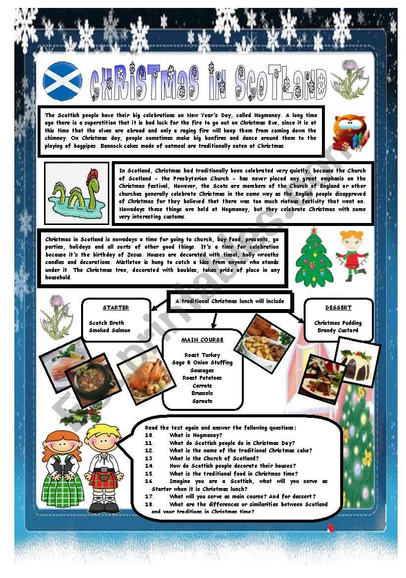 Christmas Around The World - Part 5 - Scotland (B&amp;amp;W Version in Christmas Celebrations Around The World Worksheets
