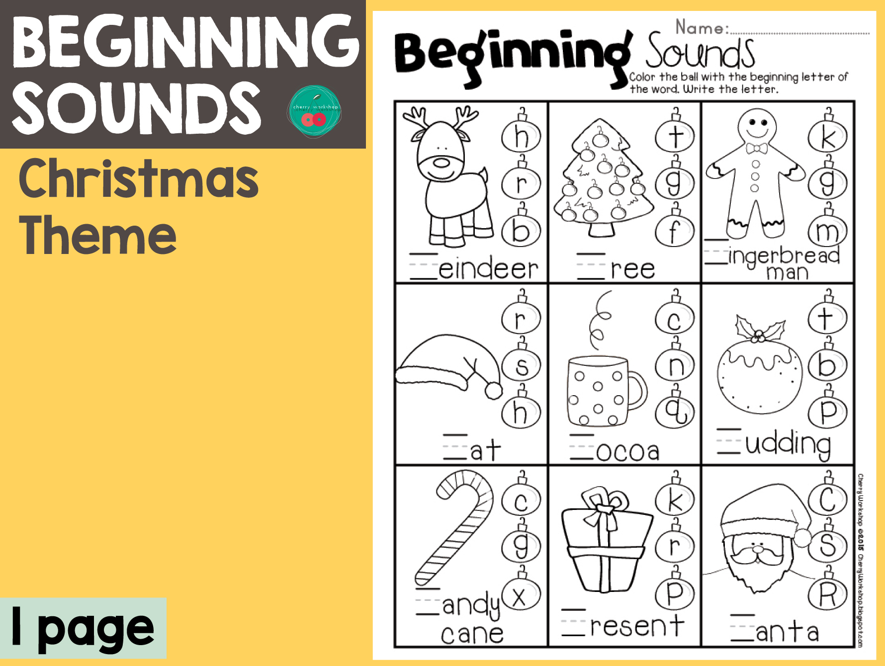 Christmas Beginning Sounds in Beginning Sounds Christmas Worksheets