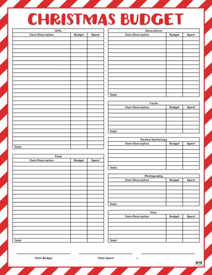 Christmas Budget Worksheets Printable